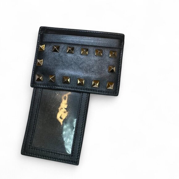 Valentino Garavani Black Rockstud Leather Card Holder Wallet w Extra Studs *USED - Picture 6 of 16